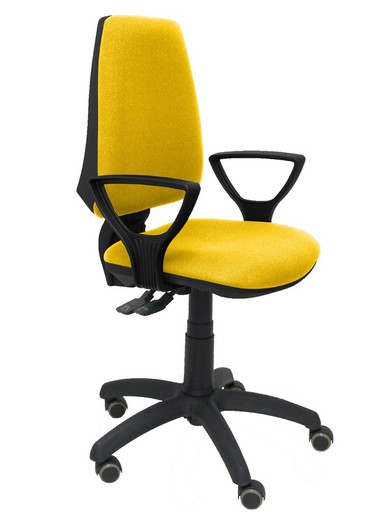 Modelo Elche S - Silla de oficina ergonómica con mecanismo sincro, regulable en altura y ruedas de parqué - Asiento y respaldo tapizados en tejido BALI color amarillo (BRAZOS FIJOS INCLUIDOS)