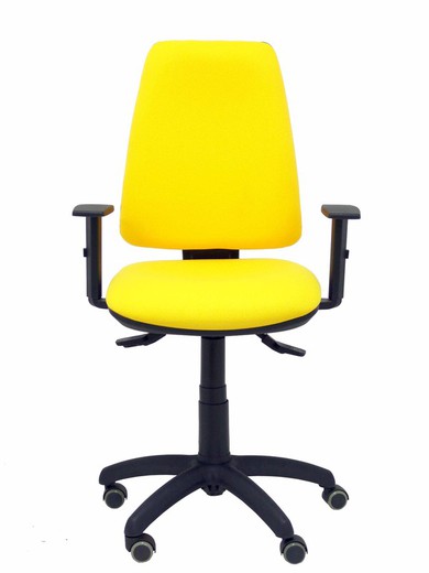 Modelo Elche S - Silla de oficina ergonómica con mecanismo sincro, regulable en altura y ruedas de parqué - Asiento y respaldo tapizados en tejido BALI color amarillo (BRAZOS REGULABLES EN ALTURA)