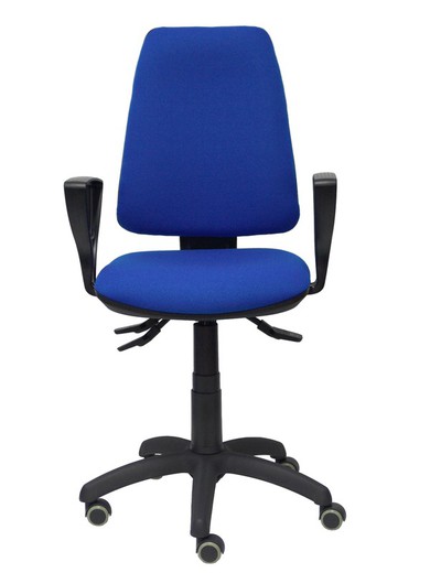 Modelo Elche S - Silla de oficina ergonómica con mecanismo sincro, regulable en altura y ruedas de parqué - Asiento y respaldo tapizados en tejido BALI color azul (BRAZOS FIJOS INCLUIDOS)