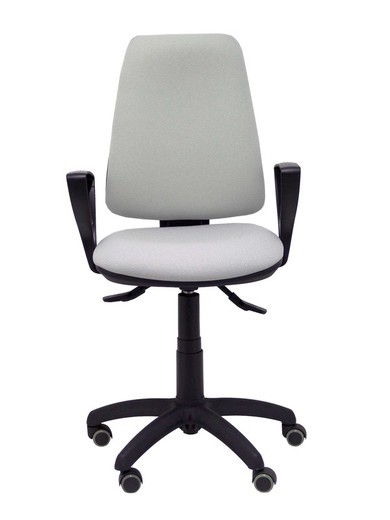 Modelo Elche S - Silla de oficina ergonómica con mecanismo sincro, regulable en altura y ruedas de parqué - Asiento y respaldo tapizados en tejido BALI color gris (BRAZOS FIJOS INCLUIDOS)