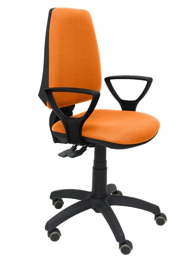 Modelo Elche S - Silla de oficina ergonómica con mecanismo sincro, regulable en altura y ruedas de parqué - Asiento y respaldo tapizados en tejido BALI color naranja (BRAZOS FIJOS INCLUIDOS)