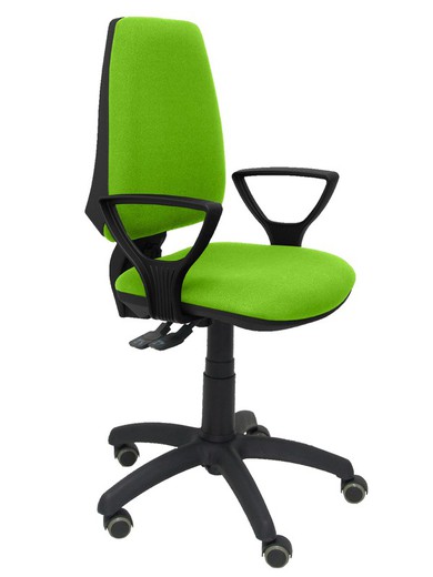 Modelo Elche S - Silla de oficina ergonómica con mecanismo sincro, regulable en altura y ruedas de parqué - Asiento y respaldo tapizados en tejido BALI color pistacho (BRAZOS FIJOS INCLUIDOS)