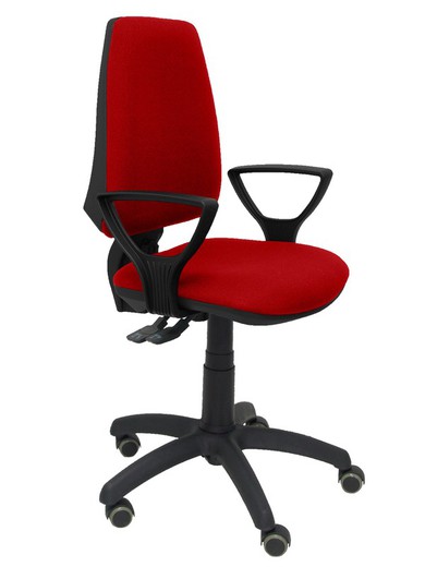 Modelo Elche S - Silla de oficina ergonómica con mecanismo sincro, regulable en altura y ruedas de parqué - Asiento y respaldo tapizados en tejido BALI color rojo (BRAZOS FIJOS INCLUIDOS)