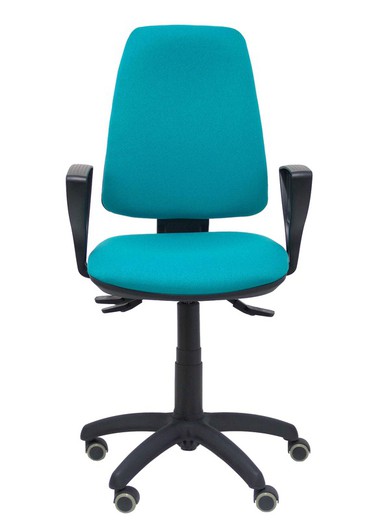 Modelo Elche S - Silla de oficina ergonómica con mecanismo sincro, regulable en altura y ruedas de parqué - Asiento y respaldo tapizados en tejido BALI color turquesa (BRAZOS FIJOS INCLUIDOS)