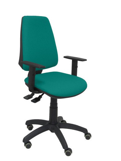 Modelo Elche S - Silla de oficina ergonómica con mecanismo sincro, regulable en altura y ruedas de parqué - Asiento y respaldo tapizados en tejido BALI color turquesa (BRAZOS REGULABLES EN ALTURA)