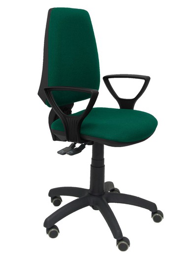 Modelo Elche S - Silla de oficina ergonómica con mecanismo sincro, regulable en altura y ruedas de parqué - Asiento y respaldo tapizados en tejido BALI color verde esmeralda (BRAZOS FIJOS INCLUIDOS)