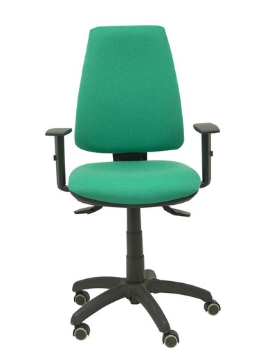 Modelo Elche S - Silla de oficina ergonómica con mecanismo sincro, regulable en altura y ruedas de parqué - Asiento y respaldo tapizados en tejido BALI color verde esmeralda (BRAZOS REGULABLES EN ALTURA)