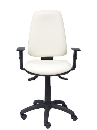 Modelo Elche S - Silla de oficina ergonómica con mecanismo sincro y regulable en altura - Asiento y respaldo tapizados en similpiel color blanco (BRAZOS REGULABLES INCLUIDOS)