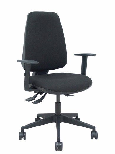 Modelo Elche - Silla de oficina ergonómica con mecanismo asincro, regulable en altura. Brazos 1D. Ruedas de nailon de 65mm - Asiento y respaldo tapizados en tejido BALI color negro.