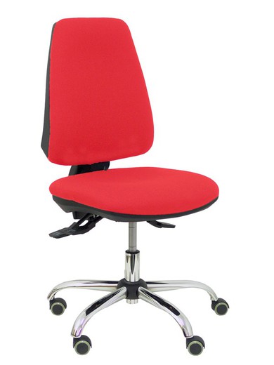 Modelo Elche - Silla de oficina ergonómica con mecanismo asincro y regulable en altura - Asiento y respaldo tapizados en tejido BALI color rojo - Espuma viscoelástica, base cromada y ruedas con rodamiento de goma.