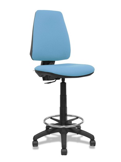 Modelo Elche Taburete CP - Taburete ergonómico con mecanismo de contacto permanente y regulable en altura - Asiento y respaldo tapizados en tejido BALI color azul cielo.