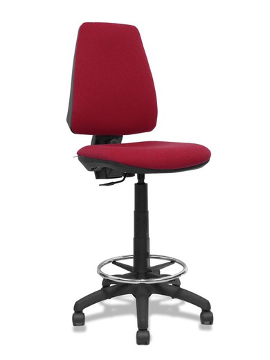 Modelo Elche Taburete CP - Taburete ergonómico con mecanismo de contacto permanente y regulable en altura - Asiento y respaldo tapizados en tejido BALI color granate.