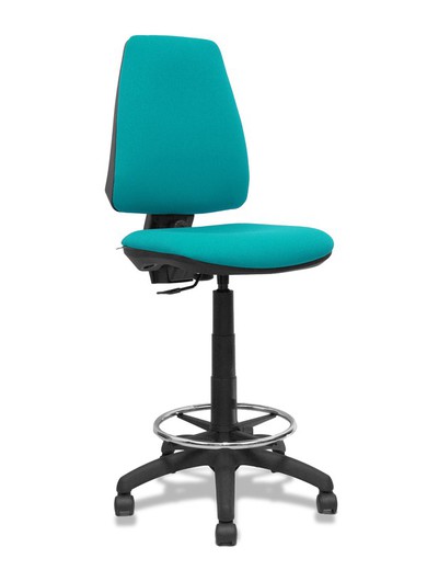 Modelo Elche Taburete CP - Taburete ergonómico con mecanismo de contacto permanente y regulable en altura - Asiento y respaldo tapizados en tejido BALI color turquesa.