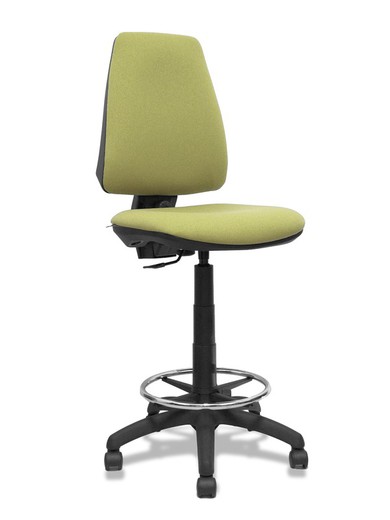 Modelo Elche Taburete CP - Taburete ergonómico con mecanismo de contacto permanente y regulable en altura - Asiento y respaldo tapizados en tejido BALI color verde oliva.