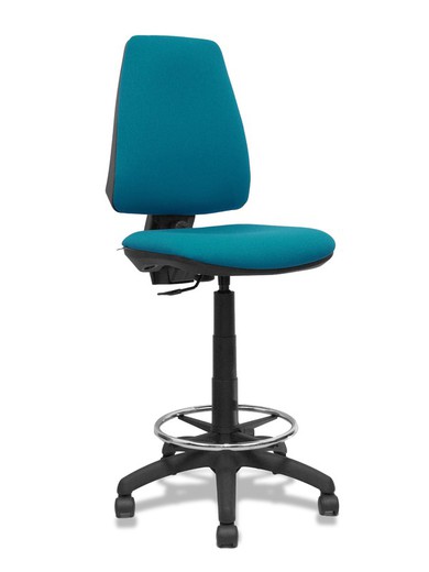 Modelo Elche Taburete CP - Taburete ergonómico con mecanismo de contacto permanente y regulable en altura - Asiento y respaldo tapizados en tejido BALI color verde petróleo.