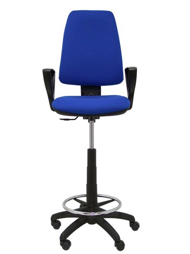 Modelo Elche Taburete CP - Taburete ergonómico con mecanismode contacto permanente y regulable en altura - Asiento y respaldo tapizados en tejido BALI color azul. (BRAZOS FIJOS INCLUIDOS)