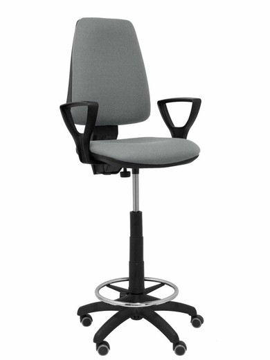 Modelo Elche Taburete CP - Taburete ergonómico con mecanismode contacto permanente y regulable en altura - Asiento y respaldo tapizados en tejido BALI color gris. (BRAZOS FIJOS INCLUIDOS)