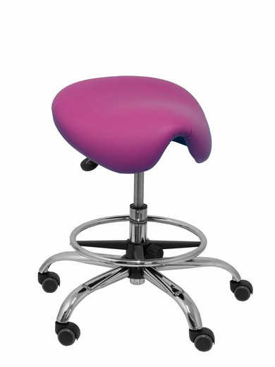 Modelo Ergo  Taburete clínico giratorio y ergonómico con asiento anatómico y regulable en altura(aro reposapiés cromado INCLUIDO)  Asiento tapizado en similpiel color morado (FÁCIL DE LIMPIAR)