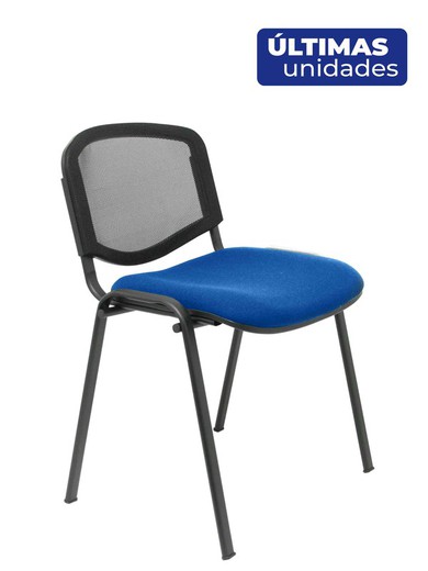 Modelo Garaballa  Pack de 4 sillas confidentes ergonómica, apilable, multiusos y estructura en color negro  Asiento tapizado en tejido ARAN color azul y respaldo de malla en color negro