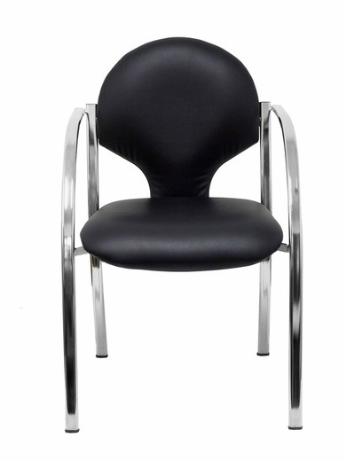 Modelo Hellin - Pack 2 sillas confidentes ergonómicas con brazos fijos incorporados, apilable y estructura cromada - Asiento y respaldo tapizados en similpiel color negro