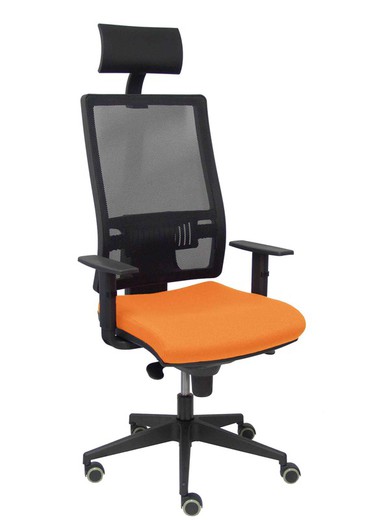 Modelo Horna - Silla de oficina ergonómica con mecanismo sincro y regulable en altura - Respaldo alto de malla transpirable con cabecero y asiento tapizado en tejido BALI color naranja (CON CABECERO INCLUIDO)