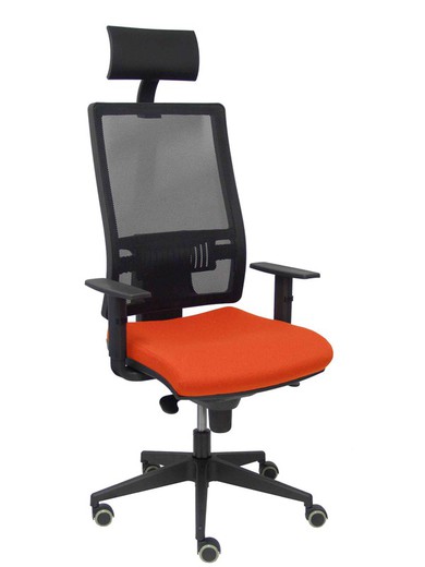 Modelo Horna - Silla de oficina ergonómica con mecanismo sincro y regulable en altura - Respaldo alto de malla transpirable con cabecero y asiento tapizado en tejido BALI color naranja oscuro (CON CABECERO INCLUIDO)