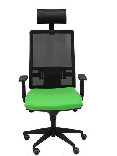 Modelo Horna - Silla de oficina ergonómica con mecanismo sincro y regulable en altura - Respaldo alto de malla transpirable con cabecero y asiento tapizado en tejido BALI color pistacho (CON CABECERO INCLUIDO)