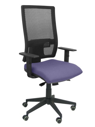 Modelo Horna - Silla de oficina ergonómica con mecanismo sincro y regulable en altura - Respaldo alto de malla transpirable y asiento tapizado en tejido BALI color azul claro