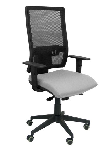 Modelo Horna - Silla de oficina ergonómica con mecanismo sincro y regulable en altura - Respaldo alto de malla transpirable y asiento tapizado en tejido BALI color gris