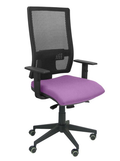 Modelo Horna - Silla de oficina ergonómica con mecanismo sincro y regulable en altura - Respaldo alto de malla transpirable y asiento tapizado en tejido BALI color lila