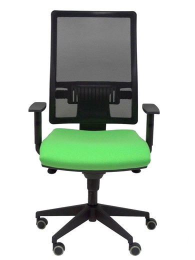 Modelo Horna - Silla de oficina ergonómica con mecanismo sincro y regulable en altura - Respaldo alto de malla transpirable y asiento tapizado en tejido BALI color pistacho