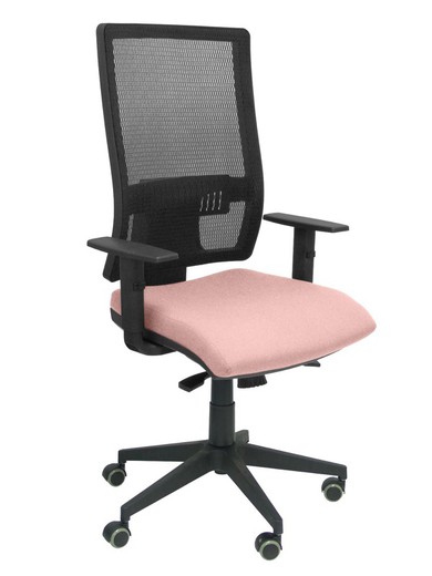 Modelo Horna - Silla de oficina ergonómica con mecanismo sincro y regulable en altura - Respaldo alto de malla transpirable y asiento tapizado en tejido BALI color rosa