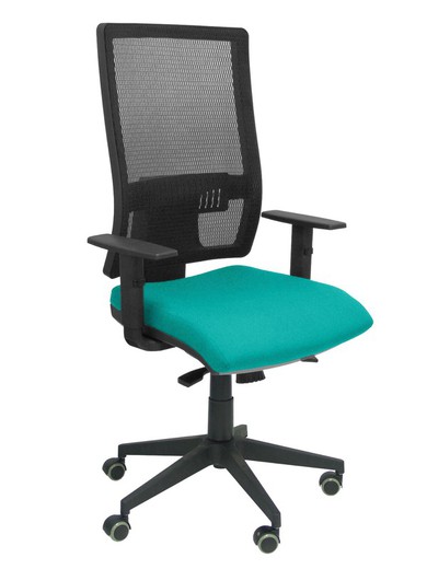 Modelo Horna - Silla de oficina ergonómica con mecanismo sincro y regulable en altura - Respaldo alto de malla transpirable y asiento tapizado en tejido BALI color turquesa