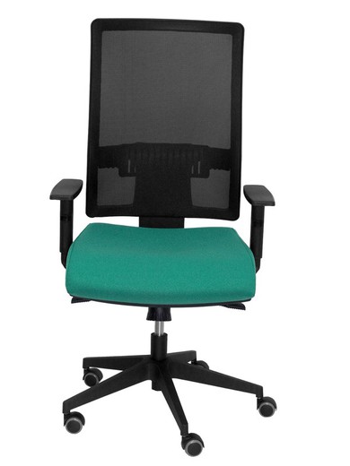 Modelo Horna - Silla de oficina ergonómica con mecanismo sincro y regulable en altura - Respaldo alto de malla transpirable y asiento tapizado en tejido BALI color verde esmeralda