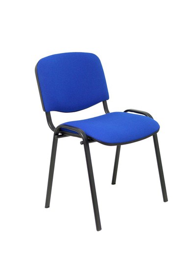 Modelo Iso. Pack de 2 sillas confidentes ergonómica, apilable, multiusos y estructura en color negro. Asiento y respaldo tapizados en tejido bali color azul.