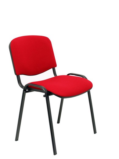 Modelo Iso - Pack de 4 sillas confidentes ergonómica, apilable, multiusos y estructura en color negro. Asiento y respaldo tapizados en tejido BALI color rojo.