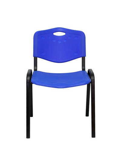 Modelo Iso plastic  Pack de 1 silla confidente ergonómica, apilable, multiusos y estructura en color negro  Asiento y respaldo en PVC color azul.