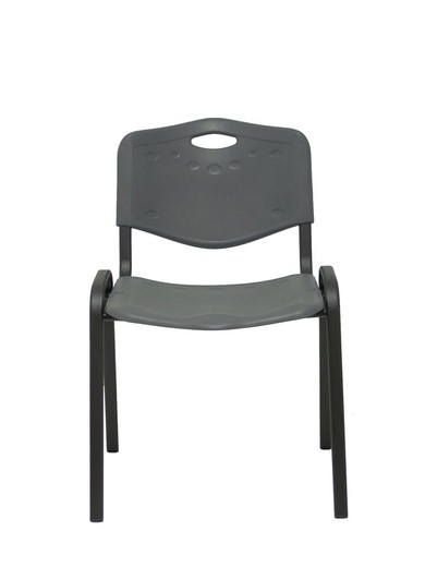 Modelo Iso plastic  Pack de 2 sillas confidentes ergonómica, apilable, multiusos y estructura en color negro  Asiento y respaldo en PVC color gris.