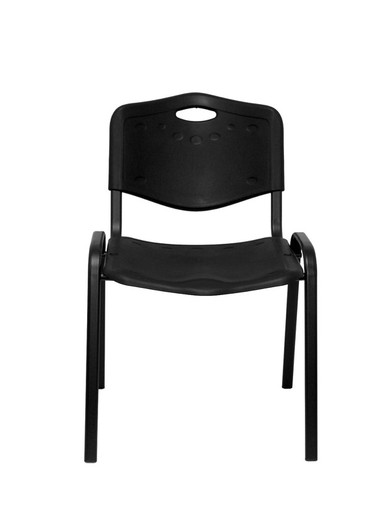 Modelo Iso plastic  Pack de 2 sillas confidentes ergonómica, apilable, multiusos y estructura en color negro  Asiento y respaldo en PVC color negro