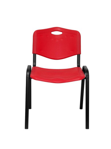 Modelo Iso plastic  Pack de 2 sillas confidentes ergonómica, apilable, multiusos y estructura en color negro  Asiento y respaldo en PVC color rojo.