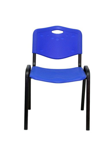 Modelo Iso plastic  Pack de 4 sillas confidentes ergonómica, apilable, multiusos y estructura en color negro  Asiento y respaldo en PVC color azul