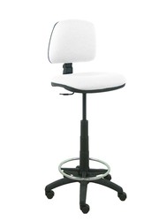 Modelo Isso - Taburete ergonómico giratorio y regulable en altura con aro reposapiés cromado (INCLUIDO)  Asiento y respaldo tapizados en tejido bali color blanco.