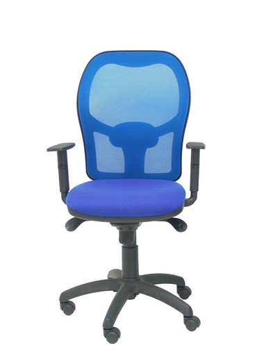 Modelo Jorquera - Silla de oficina ergonómica con mecanismo sincro, brazos regulables y ajustable en altura - Respaldo de malla transpirable en color azul y asiento tapizados en tejido BALI color azul