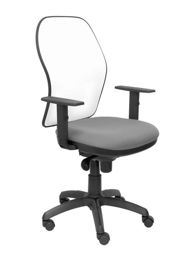 Modelo Jorquera - Silla de oficina ergonómica con mecanismo sincro, brazos regulables y ajustable en altura - Respaldo de malla transpirable en color blanco y asiento tapizados en tejido BALI color gris