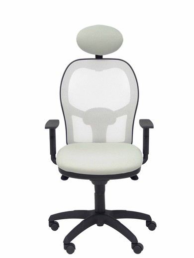 Modelo Jorquera - Silla de oficina ergonómica con mecanismo sincro, brazos regulables y ajustable en altura  Respaldo de malla transpirable en color blanco y asiento tapizados en tejido BALI color gris claro (CON CABECERO)