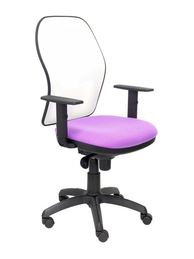 Modelo Jorquera - Silla de oficina ergonómica con mecanismo sincro, brazos regulables y ajustable en altura - Respaldo de malla transpirable en color blanco y asiento tapizados en tejido BALI color lila