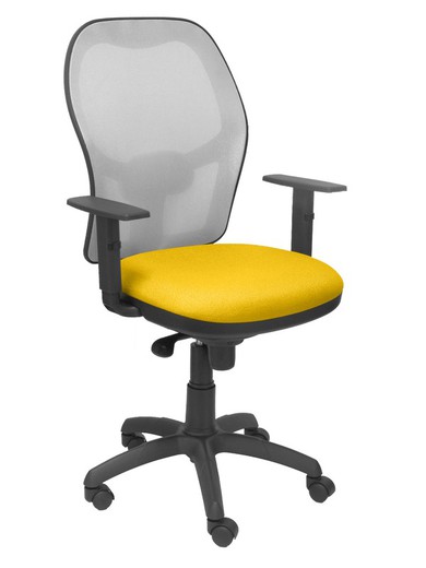 Modelo Jorquera - Silla de oficina ergonómica con mecanismo sincro, brazos regulables y ajustable en altura - Respaldo de malla transpirable en color gris y asiento tapizados en tejido BALI color amarillo