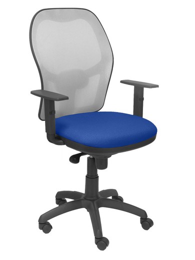 Modelo Jorquera - Silla de oficina ergonómica con mecanismo sincro, brazos regulables y ajustable en altura - Respaldo de malla transpirable en color gris y asiento tapizados en tejido BALI color azul