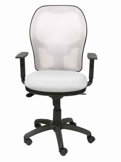 Modelo Jorquera - Silla de oficina ergonómica con mecanismo sincro, brazos regulables y ajustable en altura - Respaldo de malla transpirable en color gris y asiento tapizados en tejido BALI color gris