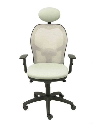 Modelo Jorquera - Silla de oficina ergonómica con mecanismo sincro, brazos regulables y ajustable en altura  Respaldo de malla transpirable en color gris y asiento tapizados en tejido BALI color gris claro (CON CABECERO)